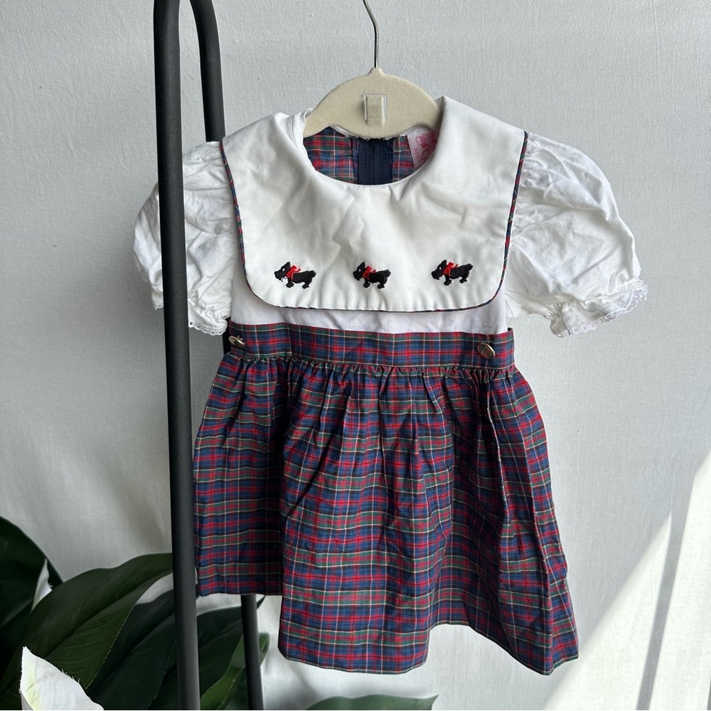 Vintage Miss Quality Plaid Dress With Dog Embroidery / Size 2T